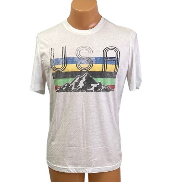 New St John's Bay Mens Large Mountain USA PolyCotton Short Sleeve Tee Shirt - Picture 1 of 4